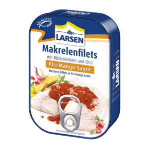 Larsen Makrelenfilets Mackerel Fillets in Piri Mango Sauce, 110g