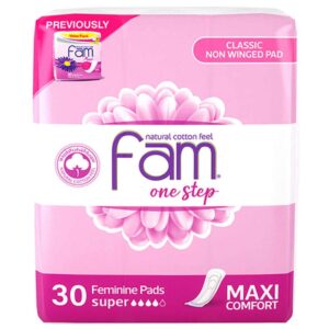 Fam One Step Classic Non-Winged Feminine Pads Super, 30 Pads