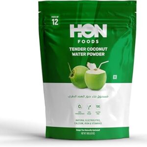 HON FOODS Tender Coconut Water Powder ? Hydrating Electrolyte Drink Mix with Calcium, Iron & Vitamin D | Instant Coconut Water Taste | Zero Preservatives | Pack of 12 Sachets