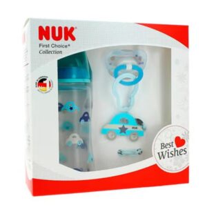 NUK First Choice+ Baby Gift Set, Blue Car Theme, 0-6 Months