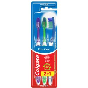 Colgate Extra Clean Medium Toothbrush, 2+1 Pack