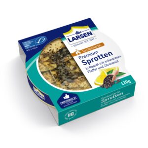 Larsen Smoked Sprats with Black Pepper & Lemon Oil, 120g