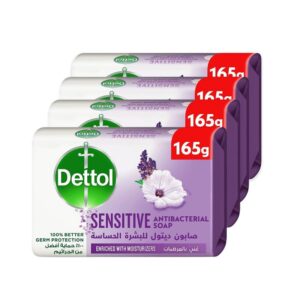 Dettol Sensitive Antibacterial Bar Soap – Lavender & Hibiscus, 4x165g
