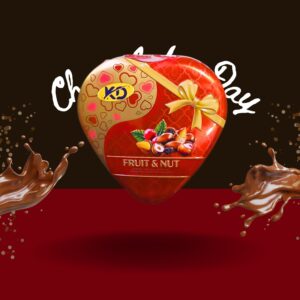 KD Fruit & Nut Heart Tin  Milk Chocolate with Almonds, Hazelnuts, Raisins & Cranberries, 90g