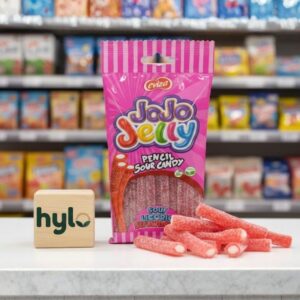 Jojo Jelly Pencil Sour Candy, Sour Licorice Strawberry, 80g