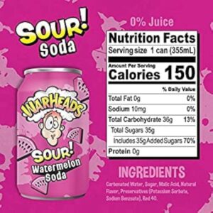 Warheads Sour  Watermelon Soda, 355ml