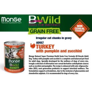 Monge BWild Grain Free Adult Dog Food, Turkey with Pumpkin & Zucchini, 400g