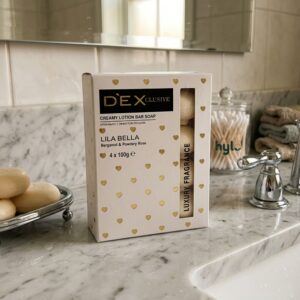 D'Exclusive Creamy Lotion Bar Soap Lila Bella Bergamot & Powdery Rose, 4 x 100g