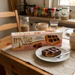 Invite Waffle Cake Strawberry Filled, Cocoa Coated, 12 x 45g