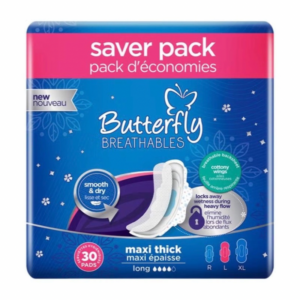 Butterfly Breathables Smooth and Dry Maxi Thick Long Sanitary Pads, 30 pads Butterfly Breathables Smooth and Dry Maxi Thick Long Sanitary Pads, 30 pads
