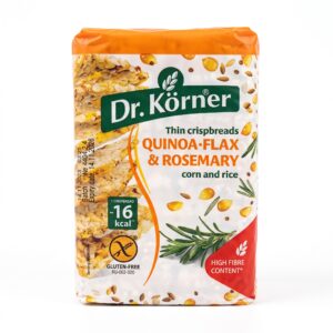 Dr. Korner Corn and Rice Thin Crispbreads Quinoa Flax and Rosemary, 100g Dr. Korner Corn and Rice Thin Crispbreads Quinoa Flax and Rosemary, 100g